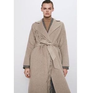 Zara Wool Blend Coat With Fringe